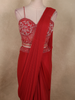 Deep Red Solid Design Satin Ready To Wear Saree with Designer Blouse