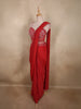Deep Red Solid Design Satin Ready To Wear Saree with Designer Blouse