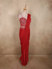 Deep Red Solid Design Satin Ready To Wear Saree with Designer Blouse