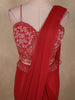 Deep Red Solid Design Satin Ready To Wear Saree with Designer Blouse