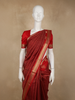 Deep Red Striped Woven Design Pure Kanchipuram Silk Saree with Gold Zari Border