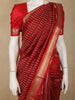 Deep Red Striped Woven Design Pure Kanchipuram Silk Saree with Gold Zari Border