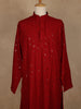 Deep Red Thread Embroidered Sequin Work Cotton Kurta for Men