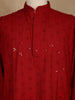 Deep Red Thread Embroidered Sequin Work Cotton Kurta for Men