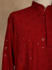 Deep Red Thread Embroidered Sequin Work Cotton Kurta for Men
