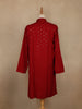 Deep Red Thread Embroidered Sequin Work Cotton Kurta for Men