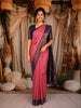 Deep Rose Pink Floral Butta Zari Woven Design Tussar Saree with Contrast Zari Border