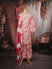 Deep Rose Pink Floral Printed and Mirror Embroidered Design Cotton Straight Cut Salwar Suit with Matching Dupatta