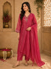 Deep Rosewood Pink Floral Embroidered Design Tissue Silk Salwar Suit