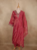 Deep Rosewood Pink Floral Embroidered Design Tissue Silk Salwar Suit