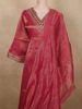 Deep Rosewood Pink Floral Embroidered Design Tissue Silk Salwar Suit