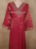 Deep Rosewood Pink Floral Embroidered Design Tissue Silk Salwar Suit