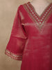 Deep Rosewood Pink Floral Embroidered Design Tissue Silk Salwar Suit