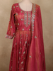 Deep Rosewood Pink Floral Sequins and Beads Embroidered Design Organza Gown with Dupatta