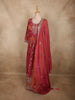 Deep Rosewood Pink Floral Sequins and Beads Embroidered Design Organza Gown with Dupatta