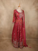 Deep Rosewood Pink Floral Sequins and Beads Embroidered Design Organza Gown with Dupatta