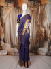 Deep Royal Blue Floral Zari Woven Design Pure Kanchipuram Silk Saree with Matching Zari Border