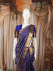 Deep Royal Blue Floral Zari Woven Design Pure Kanchipuram Silk Saree with Matching Zari Border