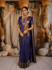 Deep Royal Blue Floral Zari Woven Design Pure Kanchipuram Silk Saree with Matching Zari Border