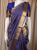 Deep Royal Blue Floral Zari Woven Design Pure Kanchipuram Silk Saree with Matching Zari Border