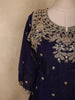 Deep Royal Indigo Blue Floral Sequins and Beads Embroidered Design Organza Palazzo Suit with Dupatta