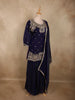 Deep Royal Indigo Blue Floral Sequins and Beads Embroidered Design Organza Palazzo Suit with Dupatta