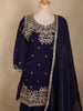 Deep Royal Indigo Blue Floral Sequins and Beads Embroidered Design Organza Palazzo Suit with Dupatta
