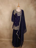 Deep Royal Indigo Blue Floral Sequins and Beads Embroidered Design Organza Palazzo Suit with Dupatta