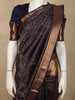 Deep Royal Navy Blue Floral Brocade Zari Woven Design Pure Kanchipuram Silk Saree with Zari Border