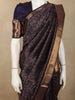 Deep Royal Navy Blue Floral Brocade Zari Woven Design Pure Kanchipuram Silk Saree with Zari Border