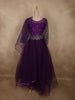 Deep Royal Plum Purple Floral Zari Embroidered Design Net Gown with Dupatta