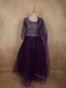 Deep Royal Plum Purple Floral Zari Embroidered Design Net Gown with Dupatta