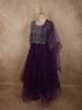 Deep Royal Plum Purple Floral Zari Embroidered Design Net Gown with Dupatta