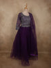 Deep Royal Plum Purple Floral Zari Embroidered Design Net Gown with Dupatta