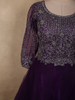 Deep Royal Plum Purple Floral Zari Embroidered Design Net Gown with Dupatta