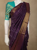 Deep Royal Plum Purple Striped Zari Woven Design Pure Kanchipuram Silk Saree with Paisley Zari Border