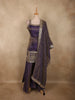 Deep Royal Purple Butta Zari Woven Design Banarasi Silk Palazzo Suit with Dupatta