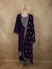 Deep Royal Purple Floral Sequins and Thread Embroidered Design Georgette Salwar with Dupatta