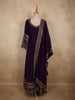 Deep Royal Purple Leaf Embroidered Design Semi Silk Anarkali Gown with Dupatta