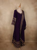 Deep Royal Purple Leaf Embroidered Design Semi Silk Anarkali Gown with Dupatta
