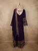 Deep Royal Purple Leaf Embroidered Design Semi Silk Anarkali Gown with Dupatta