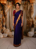 Deep Royal Purple Solid Woven Design Pure Kanchipuram Silk Saree with Contrast Zari Border