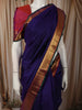 Deep Royal Purple Solid Woven Design Pure Kanchipuram Silk Saree with Contrast Zari Border