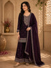 Deep Royal Wine Purple Floral Embroidered Design Organza Palazzo Suit