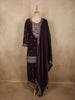 Deep Royal Wine Purple Floral Embroidered Design Organza Palazzo Suit