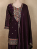 Deep Royal Wine Purple Floral Embroidered Design Organza Palazzo Suit