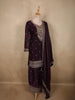 Deep Royal Wine Purple Floral Embroidered Design Organza Palazzo Suit