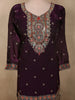Deep Royal Wine Purple Floral Embroidered Design Organza Palazzo Suit