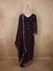 Deep Royal Wine Purple Floral Embroidered Design Organza Palazzo Suit
