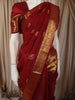 Deep Ruby Red Floral Butta Zari Woven Design Pure Kanchipuram Silk Saree with Zari Border